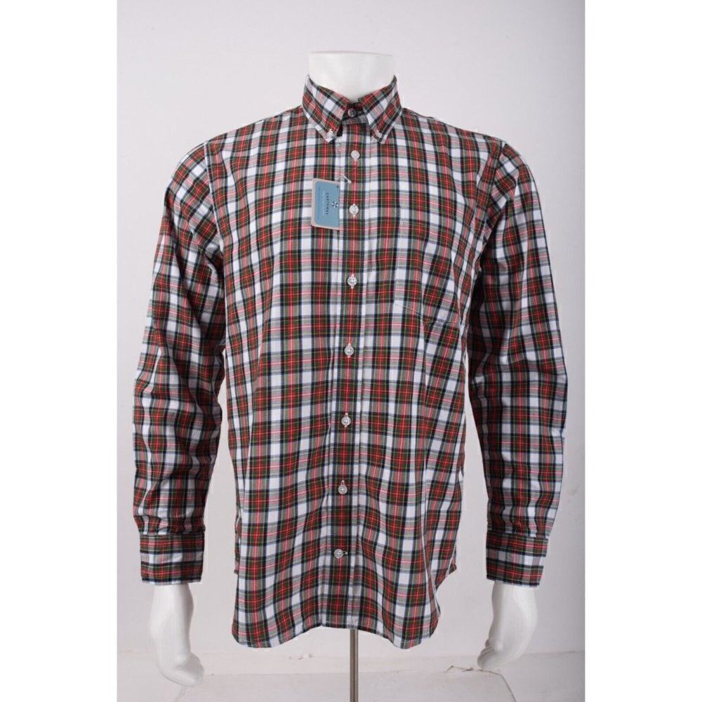 Castaway Nantucket Island Mens Oxford Shirt Size S White Red Green Plaid NWT